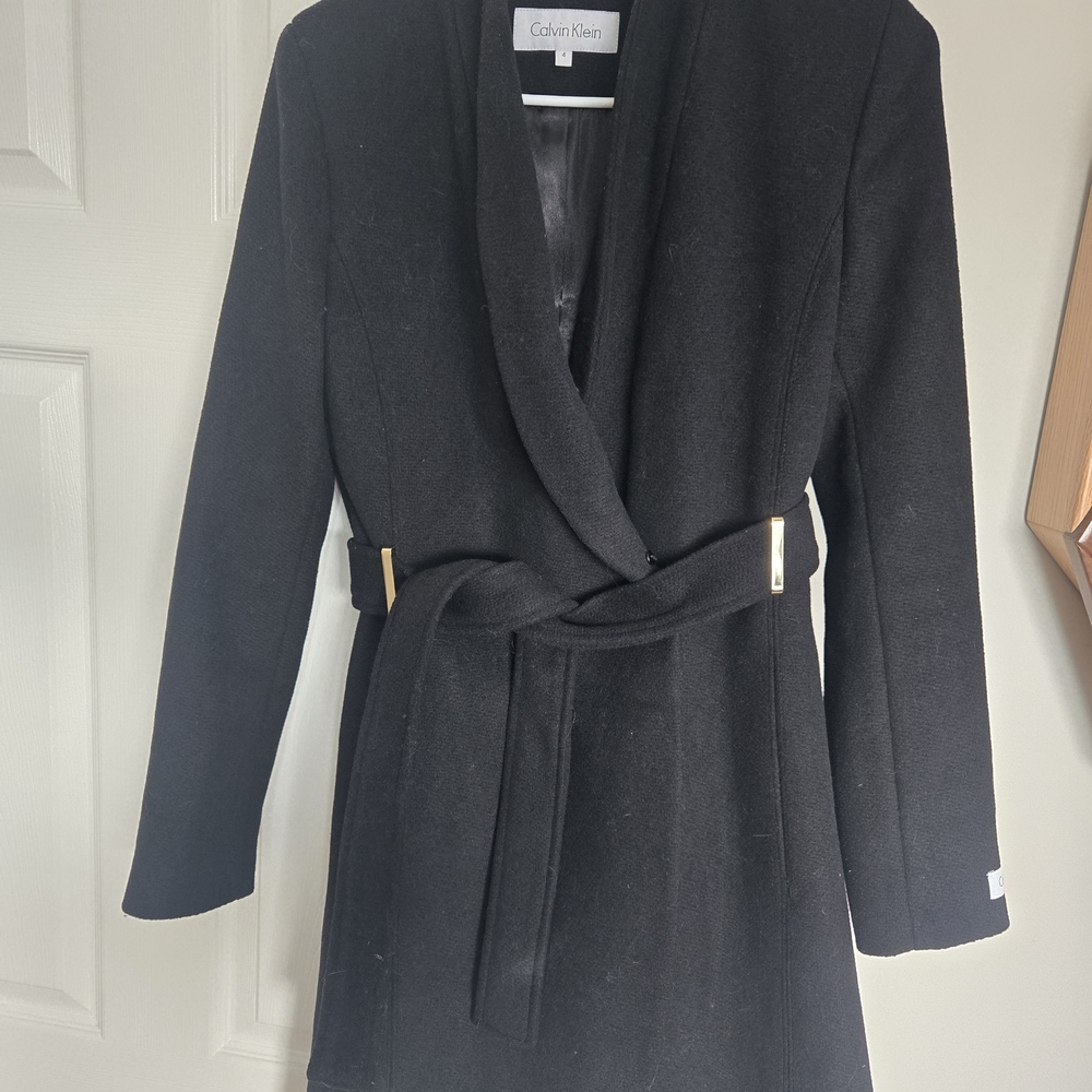 Calvin Klein Women's Black Belted Coat
